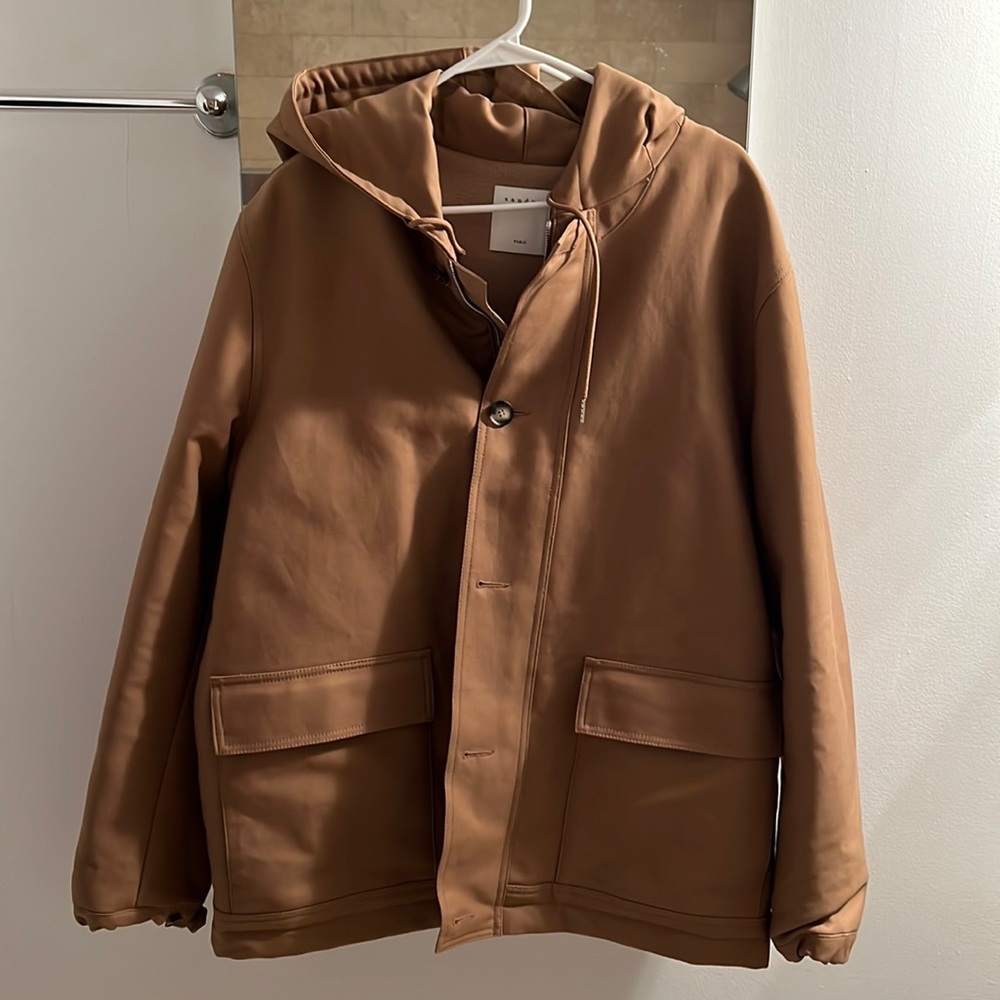 Tan Sandro Hooded Coat pristine condition